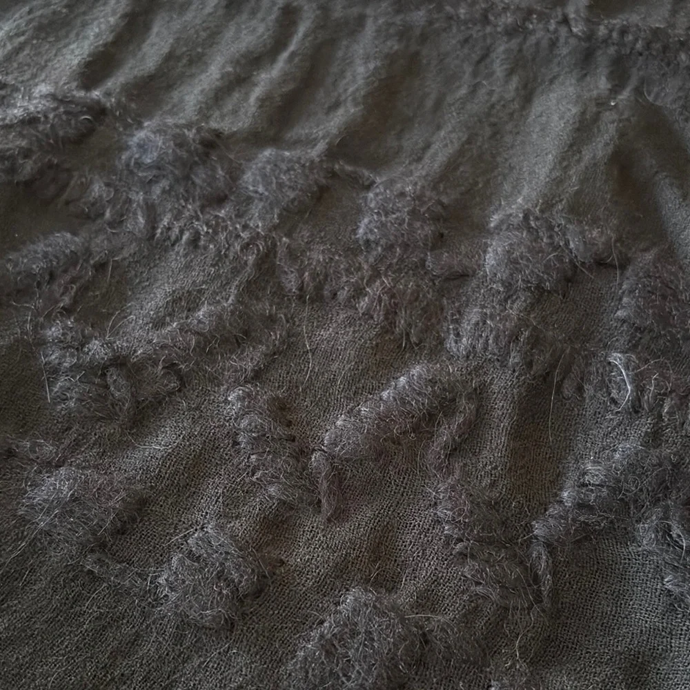 BNWOT 100% Wool Elegant Black Fringed Embroidered Scarf by OSKA